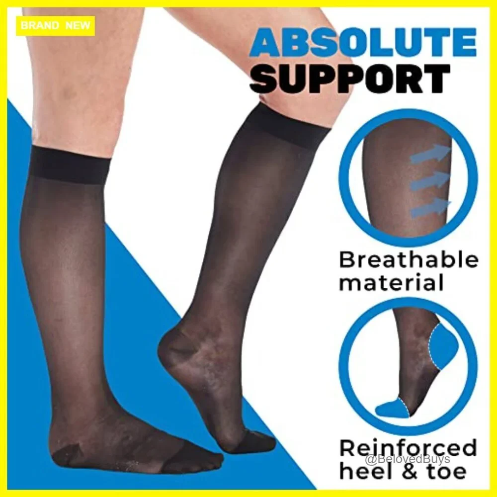Women's Compression Socks 15-20mmHg Knee High Sheer 3 Pairs Large - Picture 4 of 6